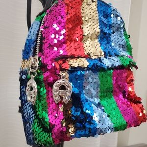 Betsey Johnson Mini Backpack Sequin Multi Color Spectrum Rainbow EUC